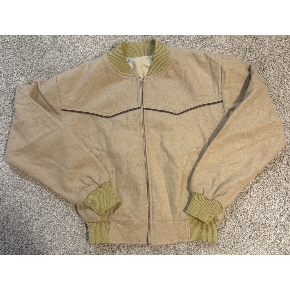 Tex Tan Mens Bomber Jacket Brown Virgin Wool Size M Western Yoke Vintage 80s